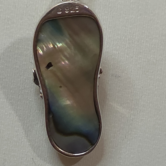 925 NATURAL ABALONE HAWAIIAN PLUMARIA FLIP FLOP COMES ON A 16 IN 925 BOX CHAIN - Picture 4 of 4
